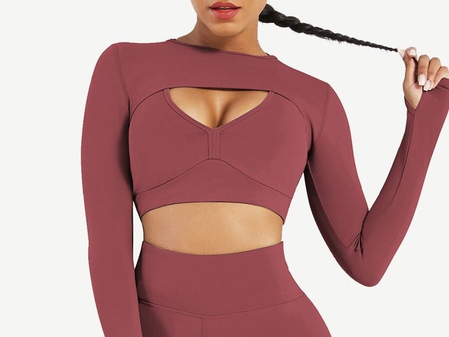Round Neck Long Sleeve Crop Top for Active Days