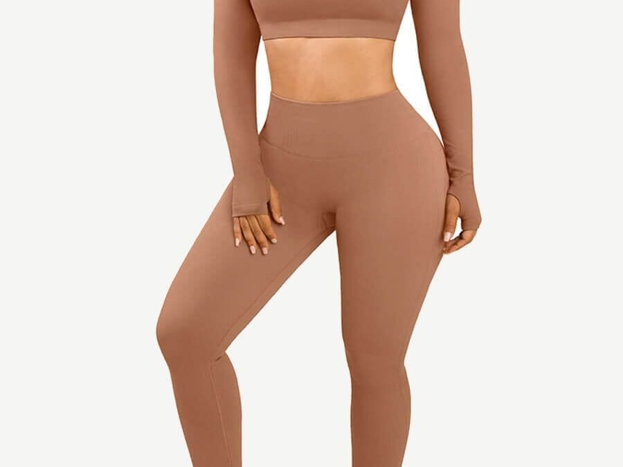 Eco-Friendly Mocha Fitness Set with Thumbhole Design