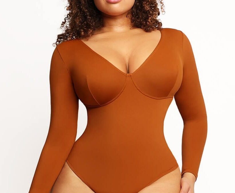 V-Neck Long Sleeve Shaping Bodysuit