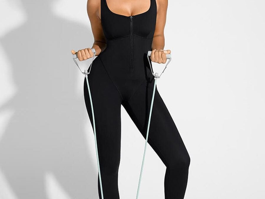 Zipper-Front Sculpting Sports Jumpsuit