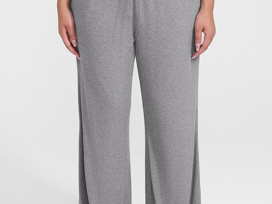 Rayon Ribbed Wide-Leg Lounge Pants