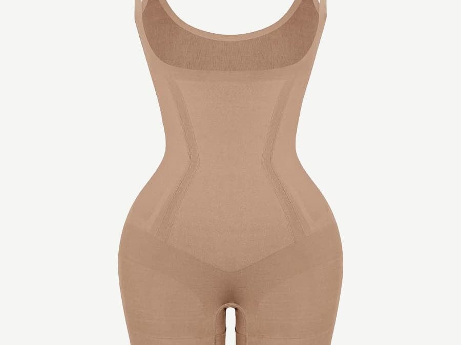 Mocha Mousse Open-Bust Mid-Thigh Shaping Bodysuit