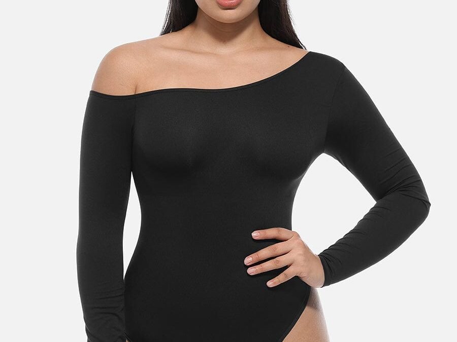 Diagonal Neck Long Sleeve Bodysuit