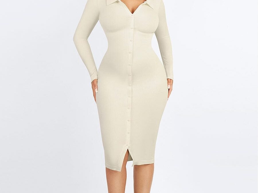 Eco-Friendly Retro Zip Waist Shaping Shirt Dress
