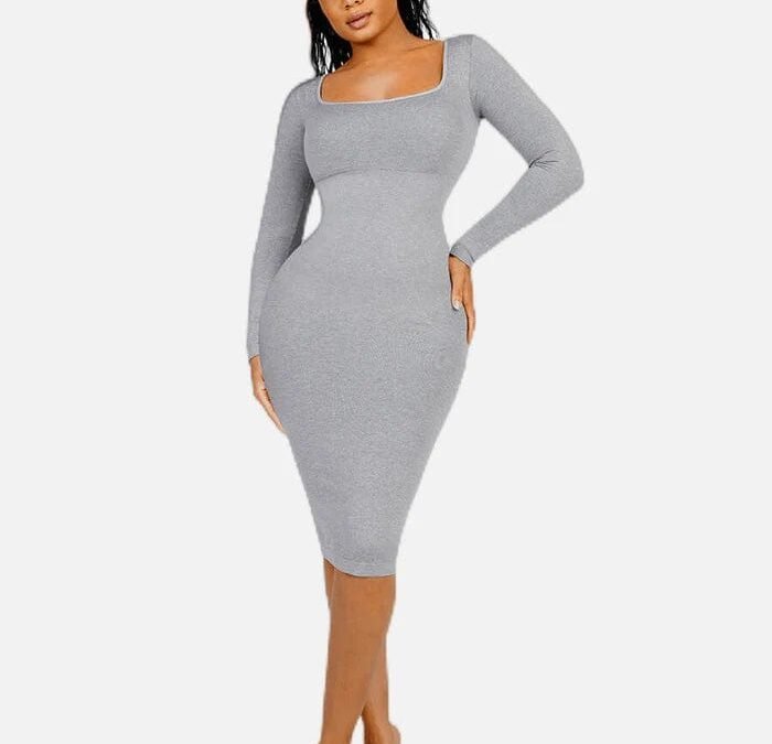 Eco-Friendly Square Neck Long Sleeve Shaping Dress