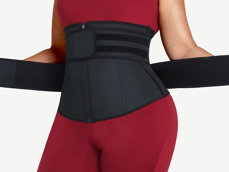 Plus Size Black Latex Waist Cincher with Adjustable Fit